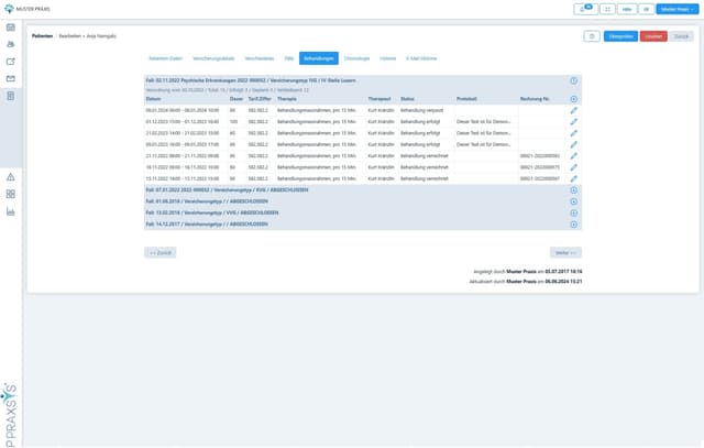 Behandlungsübersicht Screenshot