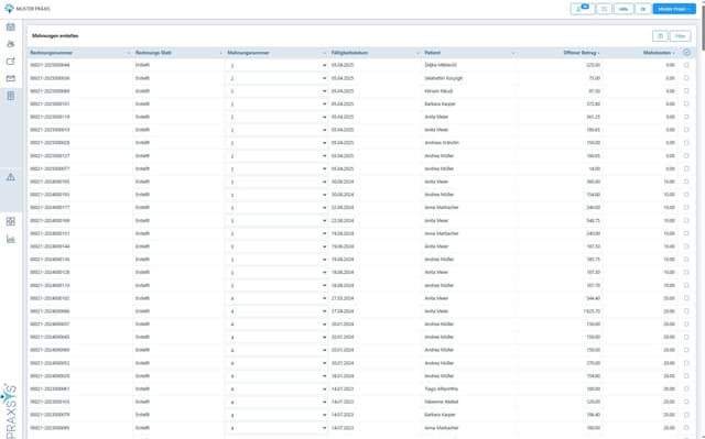 Mahnungen erstellen Screenshot